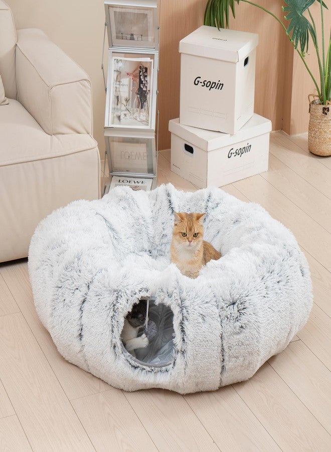 Avont Cat Tunnel Bed with Central Washable Cushion - Large Cat Tunnel Tube Toys 3 Shape to Play for Indoor Cats Kittens Puppies Ferret, Round Plush Fluffy Cat Bed with Tunnels -Grey - Image 3